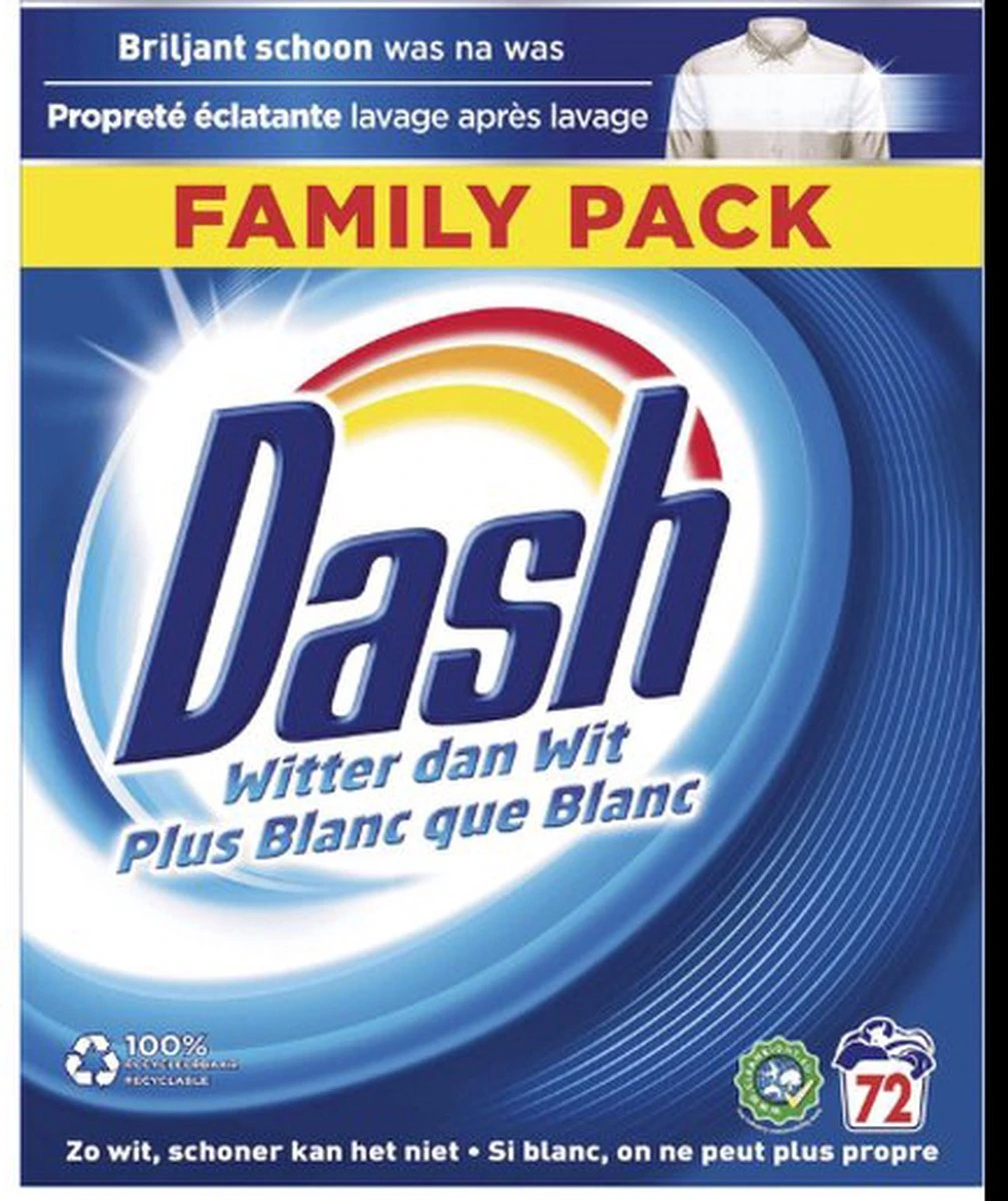 Dash Waspoeder Original Wit - Wasmiddel - 72 Wasbeurten - Voordeelverpakking 4 Dash Waspoeder Original Wit - Wasmiddel - 72 Wasbeurten - Voordeelverpakking - Afbeelding 2