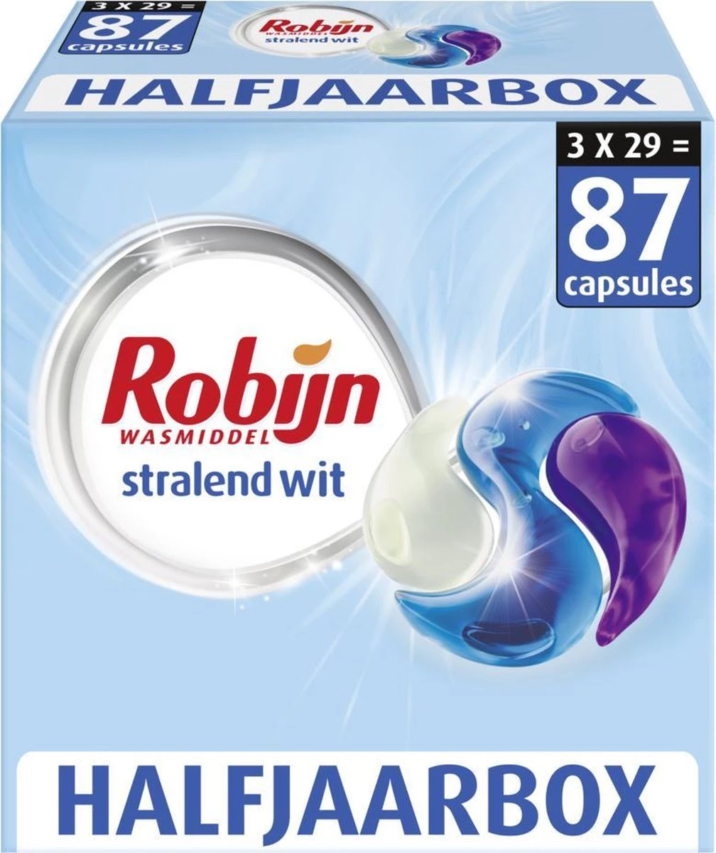 Robijn Stralend Wit Wascapsules - 3 X 29 Wasbeurten - Halfjaarbox 3 Robijn Stralend Wit Wascapsules - 3 X 29 Wasbeurten - Halfjaarbox