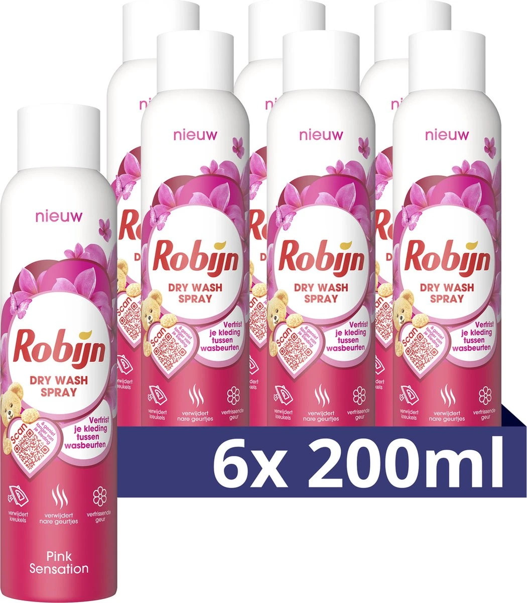 Robijn Pink Sensation Dry Wash Spray - 6 X 200 Ml - Voordeelverpakking