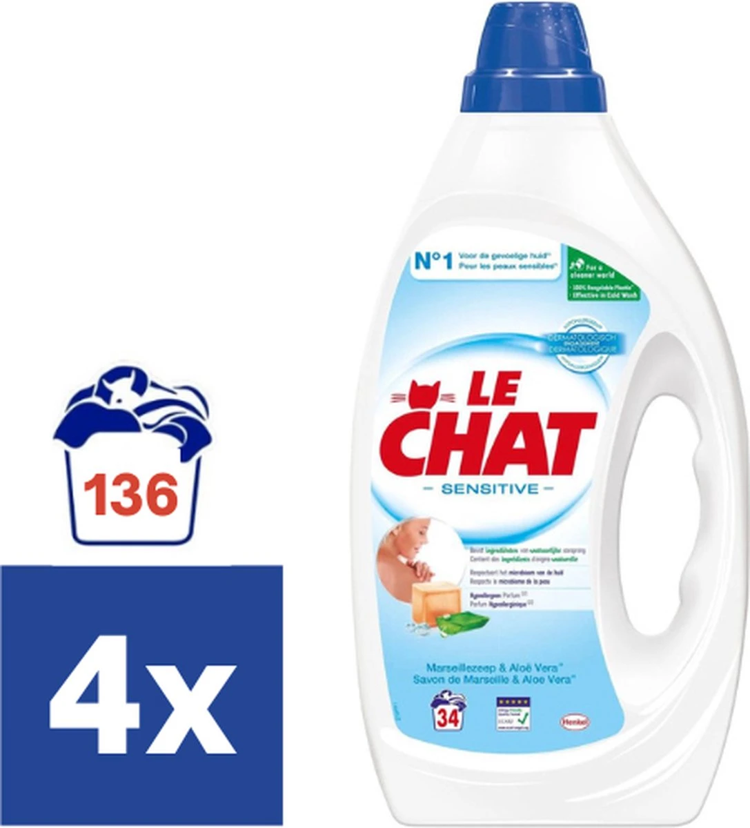 Le Chat Gel Sensitive - Vloeibaar Wasmiddel - Halfjaarbox - 136 Wasbeurten 3 Le Chat Gel Sensitive - Vloeibaar Wasmiddel - Halfjaarbox - 136 Wasbeurten