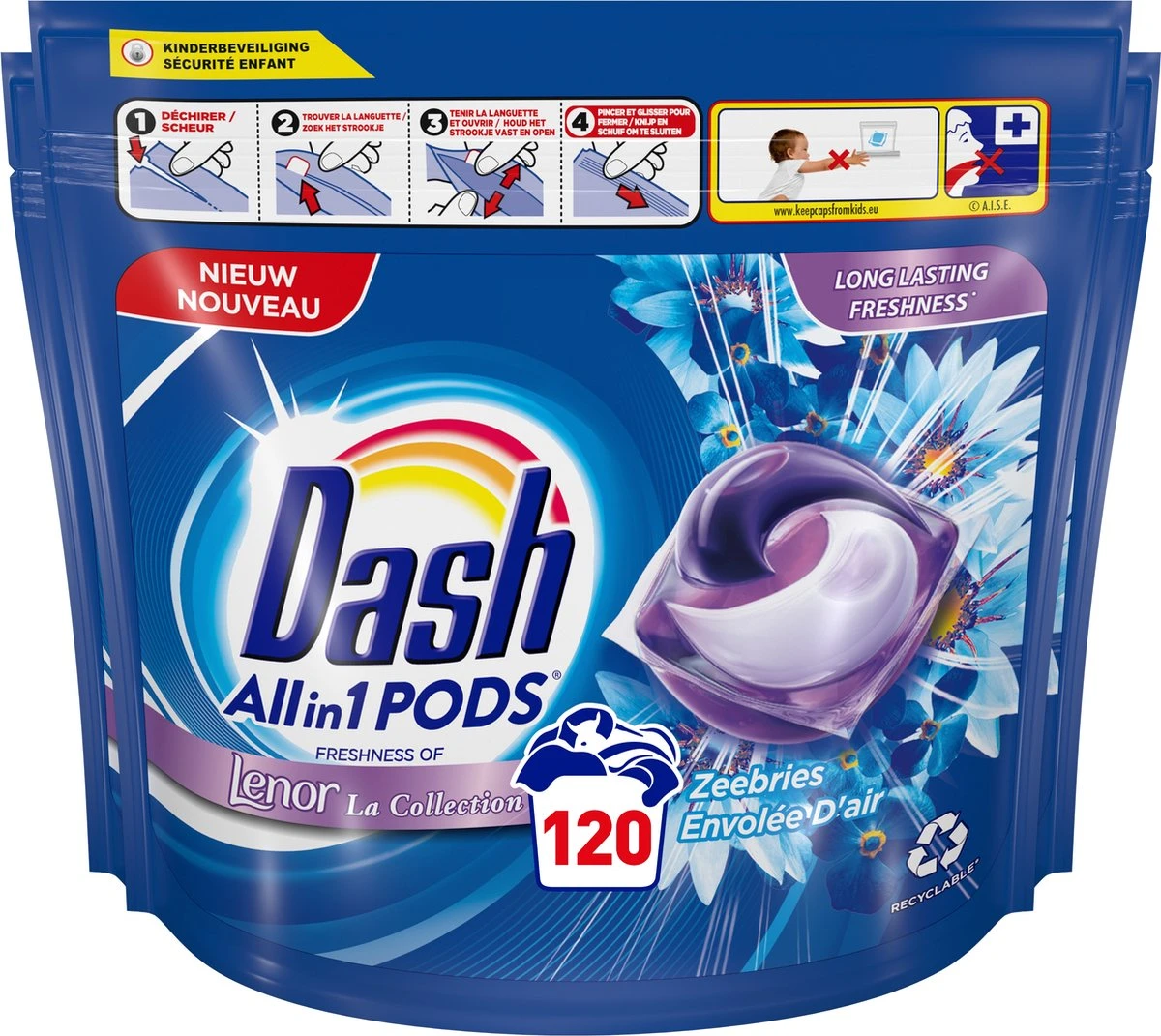 Dash All In 1 Wasmiddel Pods - Oceaanrust Wascapsules - Voordeelverpakking 3 X 40 Wasbeurten 3 Dash All In 1 Wasmiddel Pods - Oceaanrust Wascapsules - Voordeelverpakking 3 X 40 Wasbeurten
