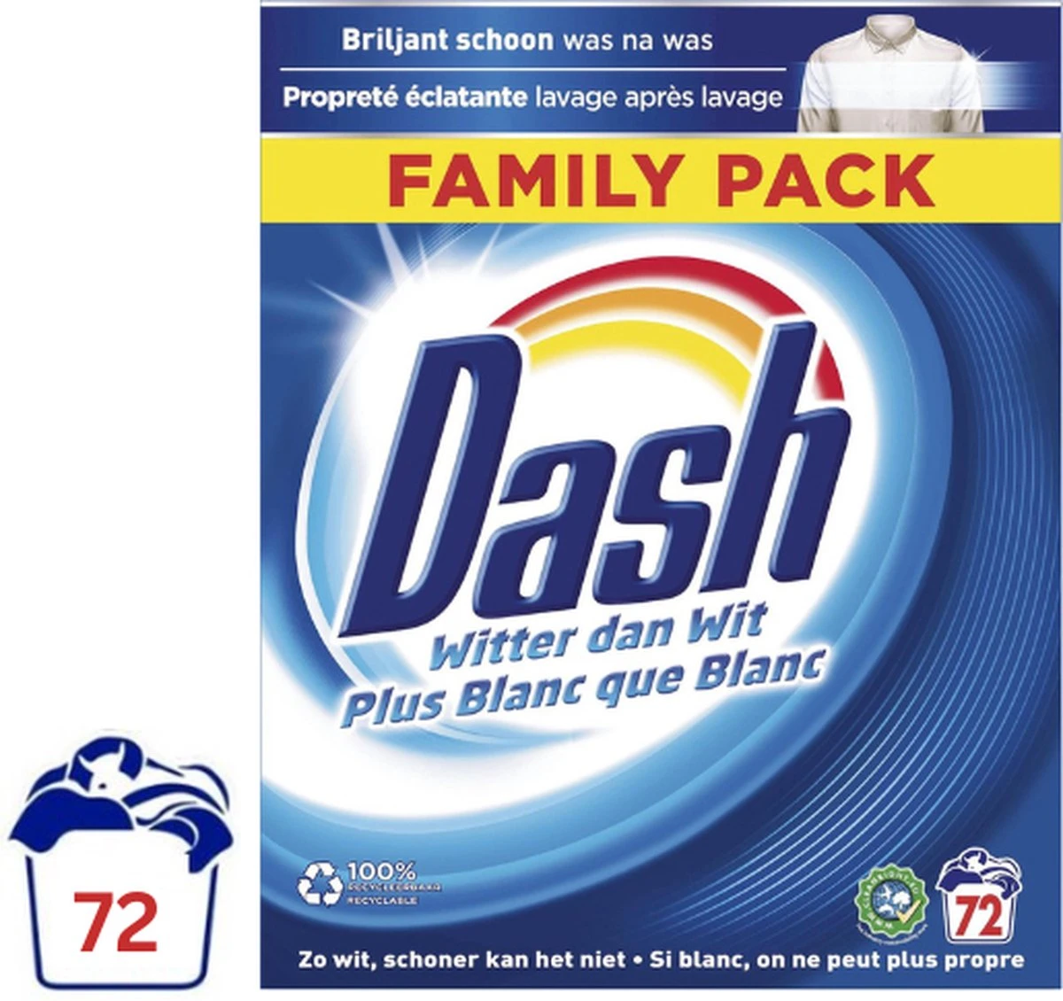 Dash Waspoeder Original Wit - Wasmiddel - 72 Wasbeurten - Voordeelverpakking 5 Dash Waspoeder Original Wit - Wasmiddel - 72 Wasbeurten - Voordeelverpakking - Afbeelding 3