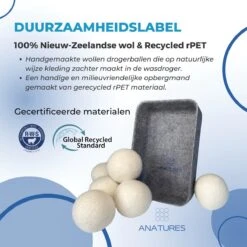 ANATURES Wollen XL Drogerballen 6 Stuks In Opbergmand – Herbruikbare Droogballen Wasdroger – Nieuw Zeelands RWS Schaapswol - Wasdrogerballen Duurzaam – Natuurlijke Wasverzachter -Wasbenodigdheden Winkel 1200x1200 1514