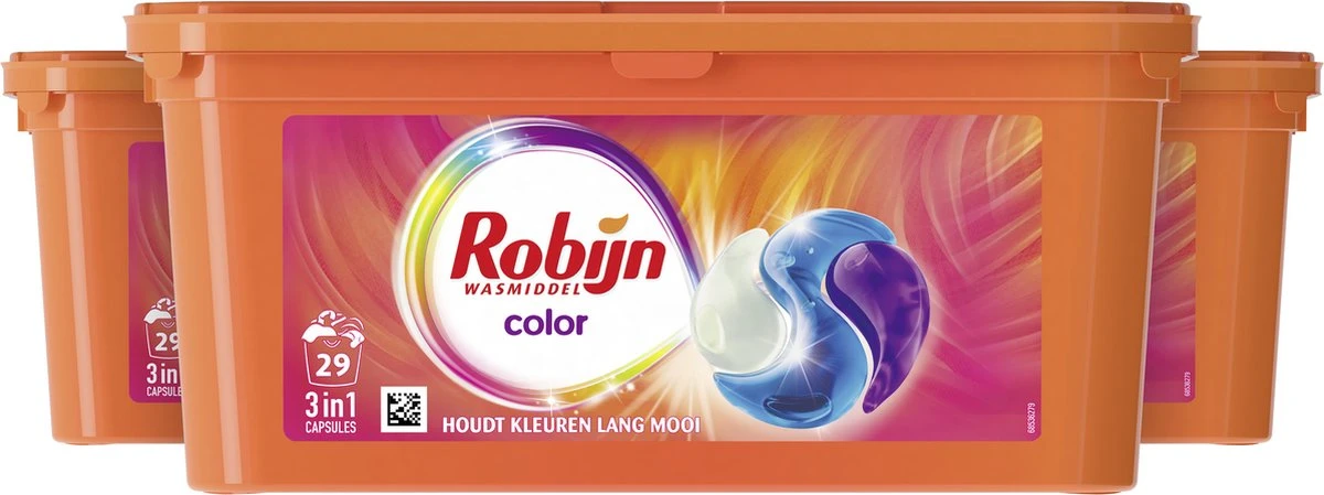 Robijn Color 3 In 1 Wascapsules - 3 X 29 Wasbeurten - Halfjaarbox 4 Robijn Color 3 In 1 Wascapsules - 3 X 29 Wasbeurten - Halfjaarbox - Afbeelding 2