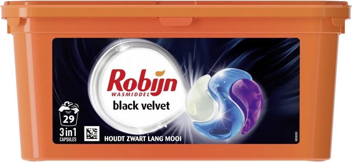 Robijn Black Velvet 3 In 1 Wascapsules Speciaal Voor De Zwarte Was - 29 Wasbeurten 3 Robijn Black Velvet 3 In 1 Wascapsules Speciaal Voor De Zwarte Was - 29 Wasbeurten