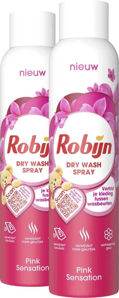 Robijn Pink Sensation Dry Wash Spray - 2 X 200 Ml - Voordeelverpakking 4 Robijn Pink Sensation Dry Wash Spray - 2 X 200 Ml - Voordeelverpakking - Afbeelding 2
